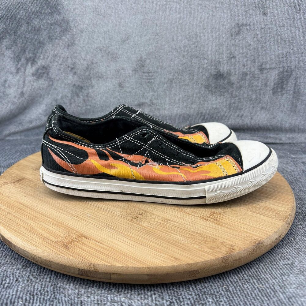 Converse One Star Junior Shoes Boys Size 5 Black Flame Canvas Slip On Sneakers